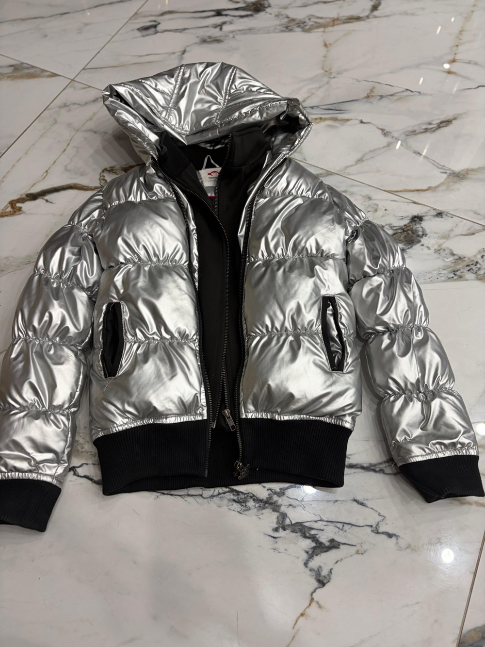 Appaman Kids Silver Metallic Puffer Jacket with Hood